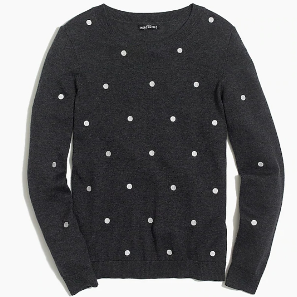 JCREW POLKA-DOT TEDDIE SWEATER CHARCOAL SILVER